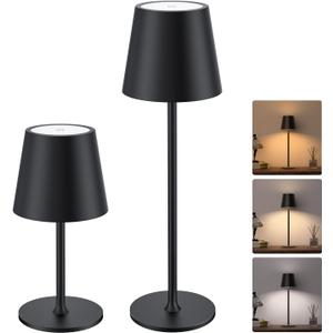 JACKYLED Cordless Table Lamps Rechargeable, 3 Adjustable Height, 5000mAh Battery Operated, 3 Colors Smooth Dimming, Portable LED Waterproof Table Lamp for Dining, Bedroom, Outdoor (Pack of 2) (Black)