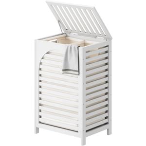 Laundry Hamper with Lid (16.9 * 13 * 26.5inches) Large Bamboo Laundry Bin Basket 85L Clothes Hamper with 1 Removable Bag Storage baskets for Bathroom (White)