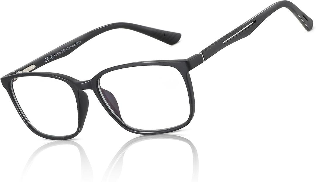 BLUEMOKY Mens Reading Glasses Classic : Square Readers Black Rectangular - Anti Glare Eye Strain (Black 0.00x)