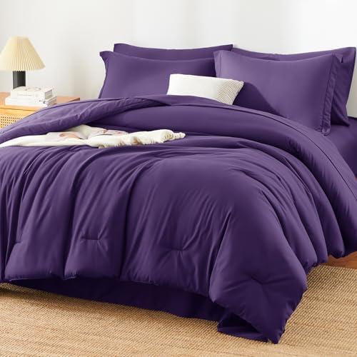 HIMEET Queen Comforter Set - 7 Pieces Bed in a Bag Queen Size, Luxury Comforter Set with Sheets for All Season, Bed Set with Comforter, Flat Sheet, Fitted Sheet, Pillowcases & Shams, Purple