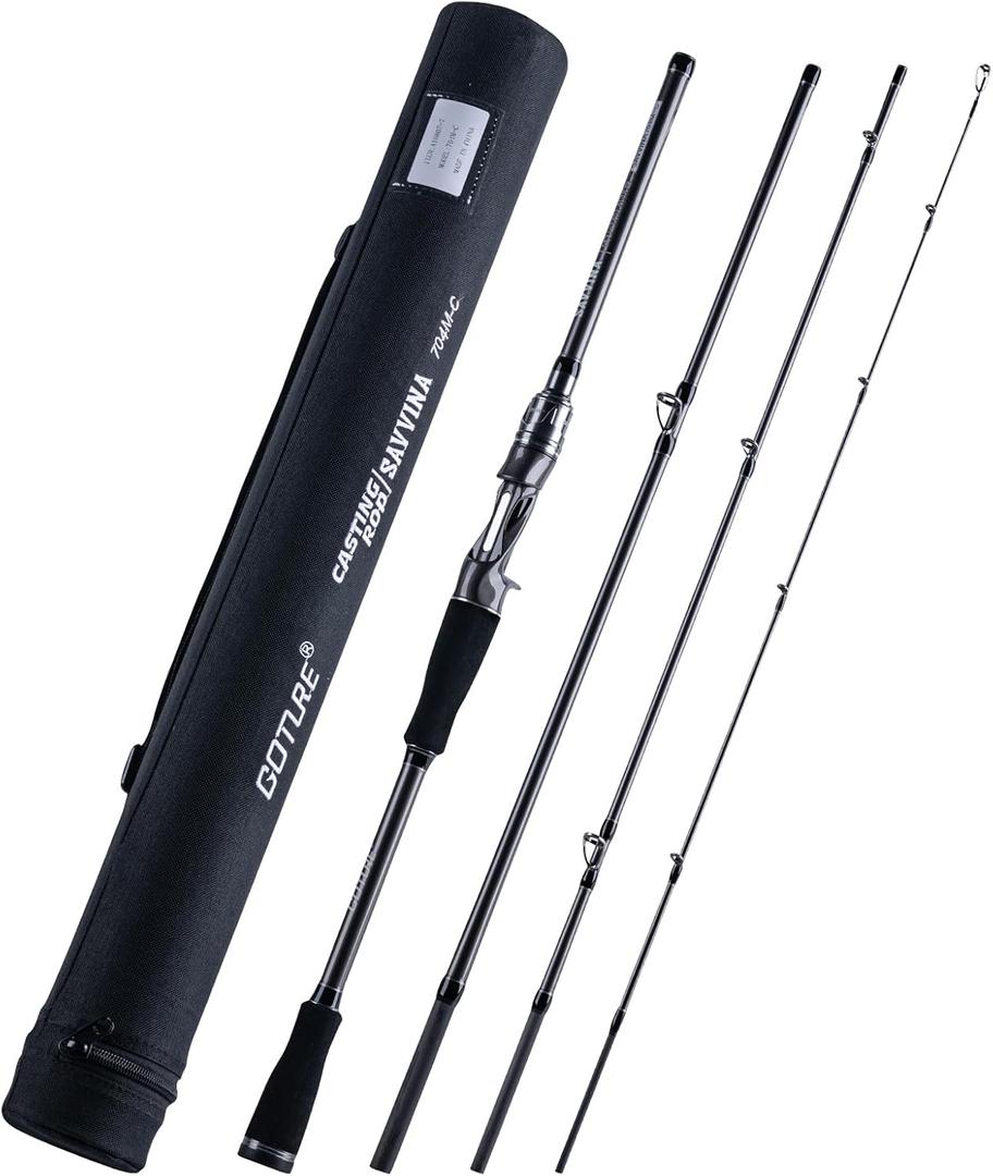 Goture Travel Fishing Rods with Case, 4 Piece Fishing Rod, Casting/Spinning Rod, 30T Carbon Fiber Quality Fishing Pole for Saltwater Trout, Bass, Walleye, Pike