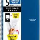 Five Star Spiral Notebook + Study App, 5 Subject, College Ruled Paper, 8-1/2" x 11", 200 Sheets, Fights Ink Bleed, Water Resistant Cover, Pacific Blue (73635)