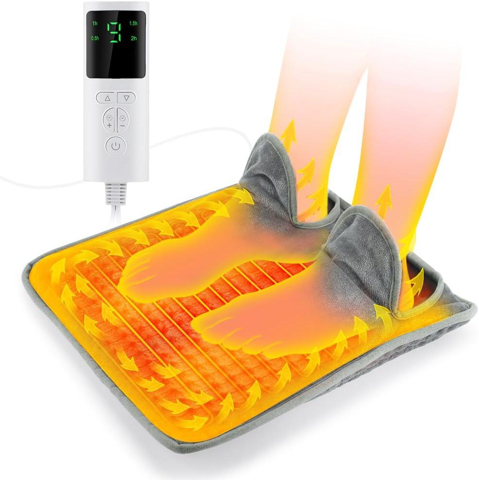 Electric Heated Foot Warmer for Men and Women, Heating Pad for Feet Electric Feet Warmer with LCD Display & 9 Temperature Setting, Heated Mat for Foot, Back, Lumbar and Full Body (15.8x15.6)