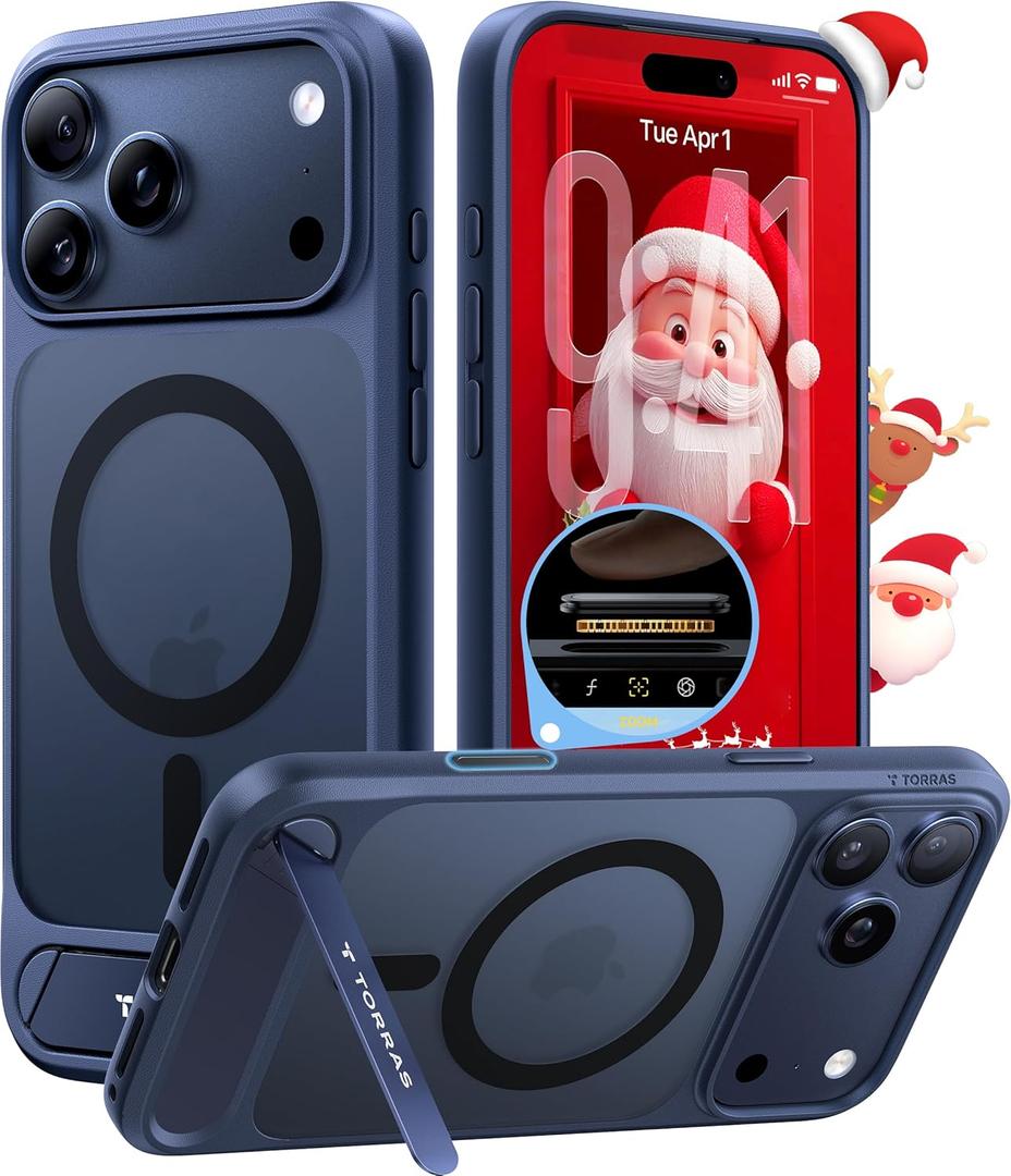 TORRAS Strong Magnetic & Seamless Stand for iPhone 17 Pro Max Case, Fit for MagSafe, Military Grade Drop Protection, Invisible Adjustable Kickstand, Camera Control Button, Translucent Matte Deep Blue