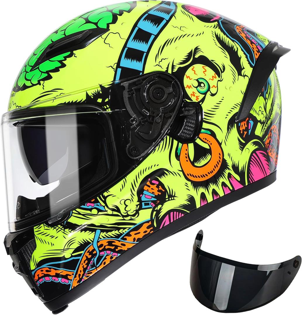 TRIANGLE Motorcycle Helmets Full face Helmet for Adults Men and Women Dual Visor with Internal Sunshield DOT Approved (Glossy Yellow, Medium)