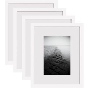 eletecpro Solid Wood Picture Frame with Real Glass Cover, Wooden Wall Gallery Frame for Home Decor, 8x10, 4 Pack, White
