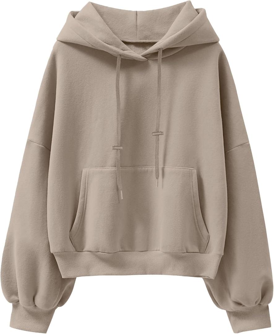 ANRABESS Women's Oversized Hoodies Lantern sleeve Fleece Sweatshirts 2025 Fall Winter Loose Pullover Preppy Clothes (Large, Khaki)