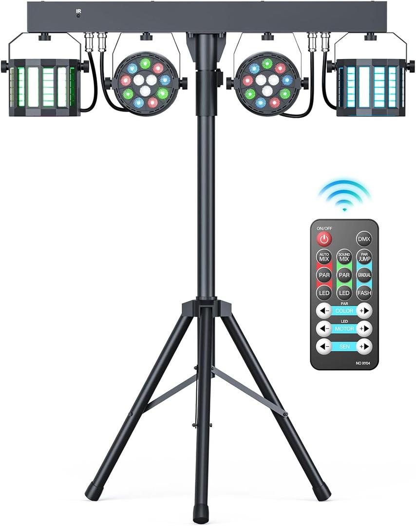 5 in 1 DJ Lights with Stand Combination Party Light Dj Disco Lights Stage Lighting for Parties 3/6/15CH with Sound Activated,DMX,Remote Control Strobe LED Par Light for Weddings Birthday KTV-1PC