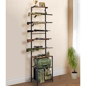 Indoor Gun Racks for Wall Mount, Rifle Rack and Shotgun Floor Stand with Pistol Holder, Floor Gun Display Stand, Airgun Rifle Holder Hunting Gun Shelf for Garage Shop (Reference Page Instructions