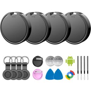 Air Tags for Android,Air Tags-4 Pack Android,Air Tracker Tags with 6 Case,2 Year Battery Life,Google Find Trackers for Google'S Find Hub App,IP65 Waterproof Luggage Air Tracker Tag for Keys,Kids (Black)