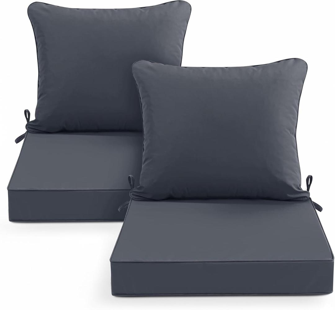 Patio Chair Cushions Set of 2, Water Resistant Backrest Pillow and Seat Cushion Set for Outdoor Furniture, Sectional Sofa Cushion Replacments, 24 x 24 Inch, Dark Grey