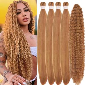 Honey Blonde Pre stretched Braiding Hair 52inches Synthetic Ez Braid Italian Curls Braiding Hair Extensions Knotless Non Toxic Itch Free