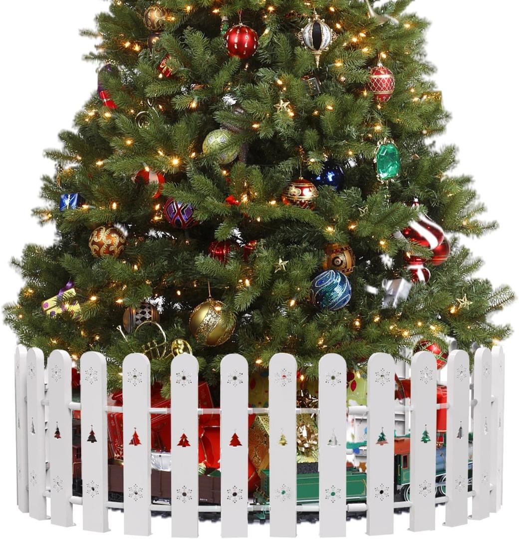 Christmas Tree Fence, 28-pcs Thicker Hose Clips Gate for Toddlers, White Gate Suitable for Christmas Trees Wedding Parties Indoor Garden Borders Lawns