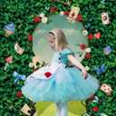 Wonderland Backdrop Green Leaves Rose Tea Party Photography Background Magic Hat Checkerboard Decorations Little Princess Girls Kid Birthday Photo Booth Prop (6X8FT(70x94inch))