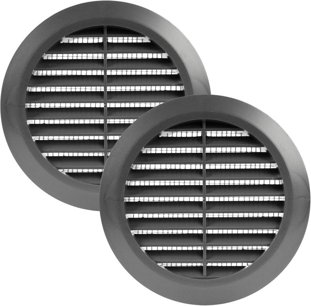 Vent Systems 4'' Inch - Pack of 2 - Graphite Soffit Vent Cover - Round Air Vent Louver - Grill Cover - Built-in Mesh Screen - HVAC Vents, Air Vent Covers for Bathroom, Home Office, Kitchen