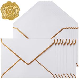 30 Pack Thick 5x7 Envelopes with Gold Border, A7 Thick Paper Greeting Cards Envelopes with Stickers for Invitation (White, 7.24x5.24 inches)