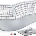 MEETION Ergonomic Wireless Keyboard and Mouse, Ergo Keyboard with Vertical Mouse, Split Curved Keyboard with Wrist Rest, Natural Typing Rechargeable Full Size, Windows/Mac/Computer/Laptop, Gray (Large, Gray White 2025)