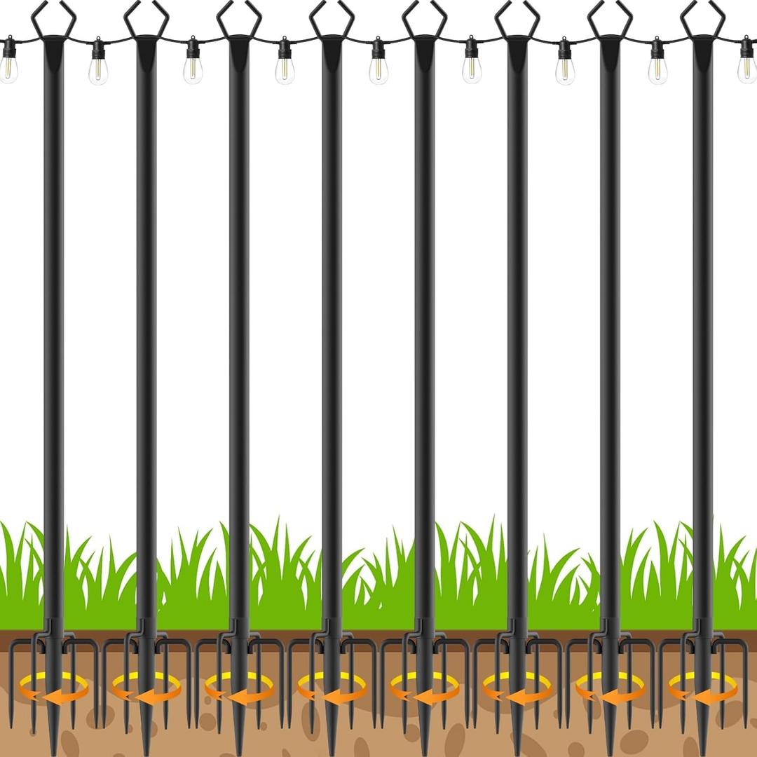 10Ft Exterior Light Poles 10 Pack, Durable Metal String Light Posts for Outdoor Use, Equipped with Fixed Brackets for Yard, Terrace, Backyard and Garden Lighting Decor