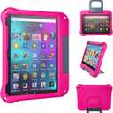 Fire HD 10 Tablet Case for Kids (2021/2023 Release, 11th/13th Generation), Oqddqo Amazon Kindle 10 Plus Case, Specially Strengthened Four-Corner Double-Layer Shock with Bracket (Rose)
