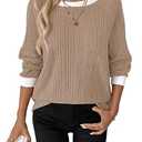 APOOU Womens Long Sleeve Shirts for Women Crewneck Casual Tops Loose Fit Lightweight Sweaters Tunic Fall Fashion 2025 Blouses Clothing Brown Small