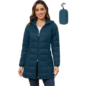 ROYAL MATRIX Women's Plus Size Puffer Jacket Packable Lightweight Hooded Quilted Spring Fall Long Puffer Coat (Dark Green)