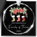 Christmas Ornaments 2025 Our First Christmas As A Family of Three Ornament Unique Crystal Baby 1st Xmas Ornaments New Parents Gifts for Couples Mom Dad Newborn Girls Boys Xmas Tree Decorations