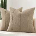 YCOLL Textured Boucle Throw Pillow Covers 20x20 Pack of 2 - Soft Neutral Striped Cushion Covers, Cozy Accent Decorative Pillow Covers for Couch, Sofa, Bed, Living Room (Taupe)