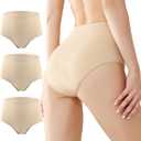 BATTEWA Incontinence Underwear for Women,Leak Proof Underwear Washable Absorbency Cotton Panties Bladder Leakage Protective 50ML(Beige,3X-Large,3-Pack)