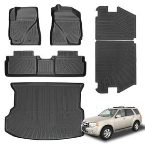 TPE All-Weather Floor Mats Set Compatible with Honda Pilot 2009-2015 7 Seats - 1st & 2nd & 3rd Row Floor Liners + Cargo Liner Trunk Mat + Backrest Protector Waterproof,Anti-Slip Interior Accessories