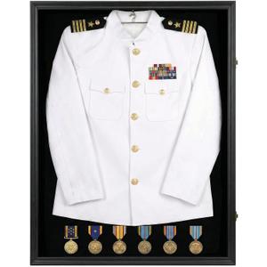 Military Uniform Display Case: Memorial Shadow Box with Acrylic Surface & Hanger & Lock, Police Uniform Display Frame, Large Display Case for Graduation or Baskrtball Uniform, 37"L x 26.5"W x 2.7"H