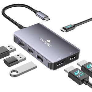 USB C to Dual HDMI Adapter, 6 in 1 Docking Station Dual Monitor, 3*USB-A Data Ports, 100W PD, HDMI Splitter Extended Display Laptop USB C Hub for MacBook, HP, Dell and More