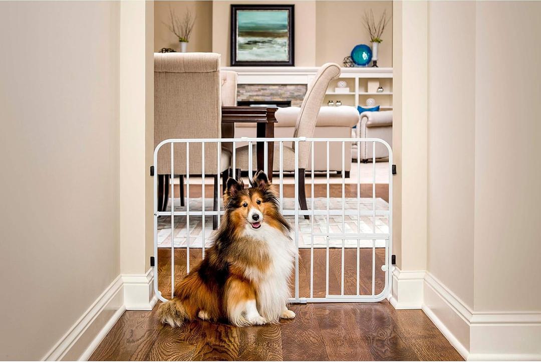 Carlson Pet Products Tuffy Metal Expandable Pet Gate, Includes Small Pet Door, 24 x 22-38 Inch, White