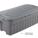 Rubbermaid ECOSense High-Top Storage Totes 28 Gal Pack of 4 Durable, Reusable, Large Plastic Storage Bins with Resting Hinged Lid, Made from Recycled Materials (Blue & Grey)