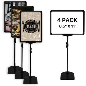 Sign Holder Stand 8.5x11 Inch for Floor Table, Adjustable Tabletop Sign Holder Floor Poster Stand, Vertical & Horizontal View (Black,4Pcs)
