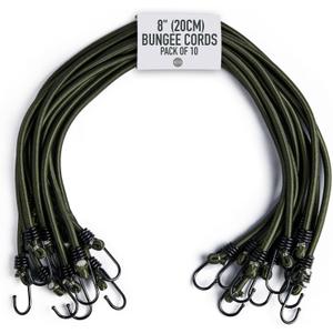 Pluvios - Heavy Duty Bungee Cords with Hooks - 10 Pack  Choice of Sizes - Multi-Purpose Elastic Bungee Straps for Luggage, Roof Racks, Camping - Weatherproof & UV Resistant (8" (20cm))