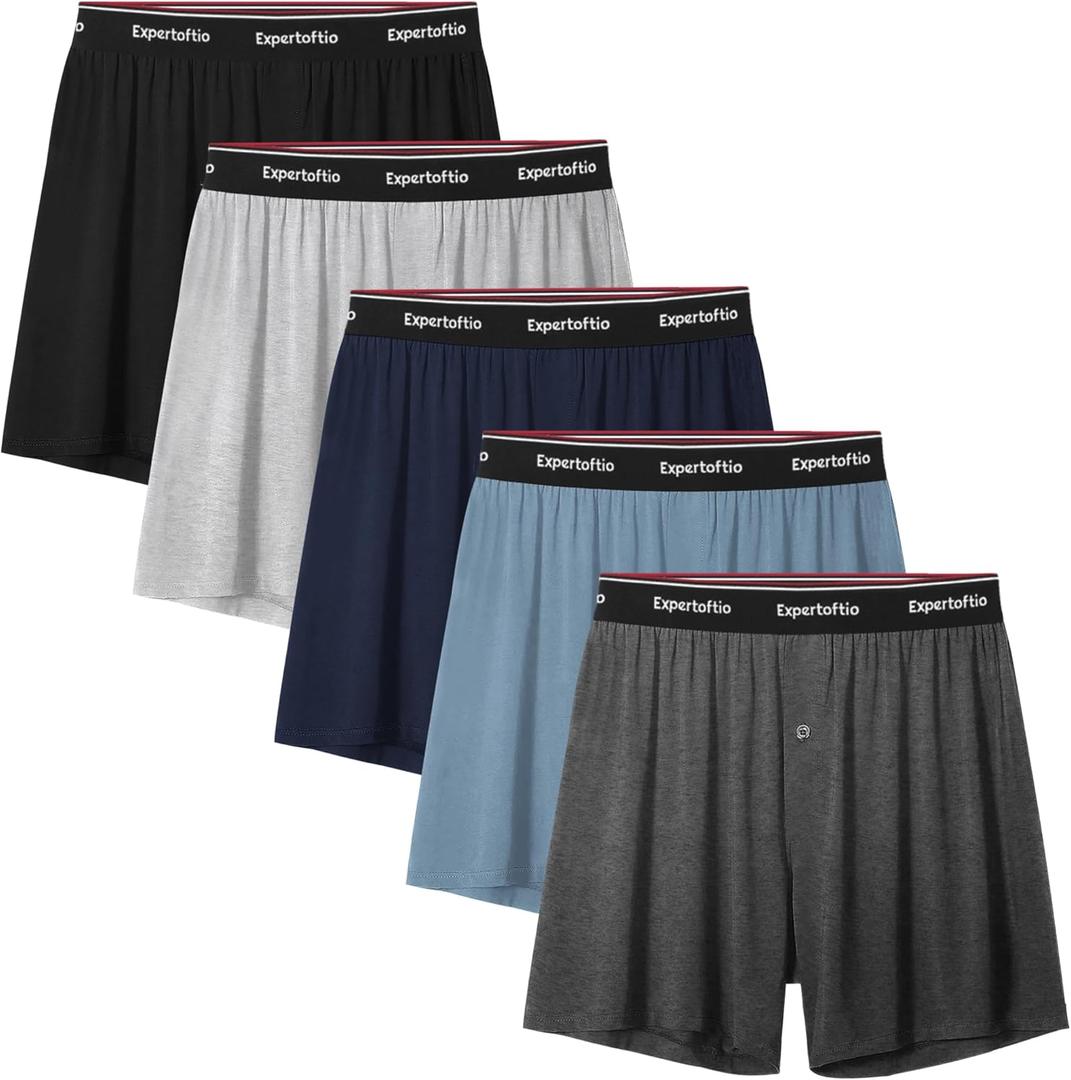 Boxers for Men Viscose from Bamboo Men's Underwear Boxer Shorts Breathable Mens Boxer, Loose Fit, Knit Pack (3: Blue Grey Black Multi)