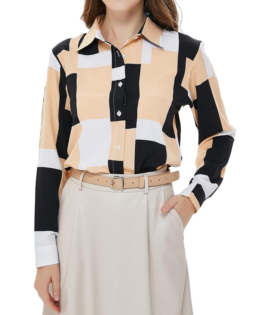 Beninos Women's Casual Blouses Long Sleeve Button Down Shirt (868-1, L) (L)
