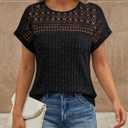 AUTOMET Womens Lace Short Sleeves Shirts Crochet Summer Tops Dressy Business Casual Blouses (Black, XXL)