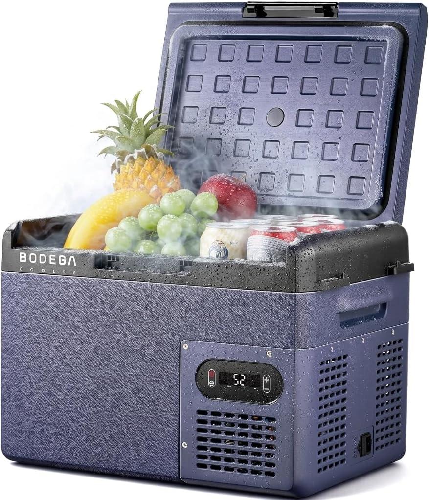 BODEGA 12 volt Car Refrigerator 16QT Portable Low Noise, Fast Cooling with LED Display, Multiple Charging Options, Energy-Efficient for Road Trips & Outdoor Adventures, 16Quart