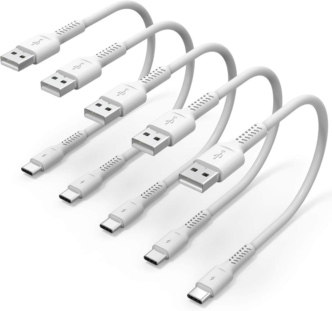 6 inch Short USB C Cord Fast Charge 5 Pack Durable USB A to USB Type C 3A Fast Charging Cable for Charging Station Compatible with Samsung Galaxy Note 20 A20 A51 S10 S20 Plus Ultra LG Stylo K51 (White)