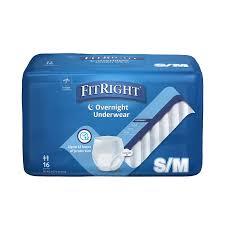 FitRight Overnight Unisex Underwear, Small/Medium (2840 in Waist), 16 Count, Maximum All Night Disposable Incontinence Protection, PullOn Absorbent Underwear for Men & Women, 1 Bag