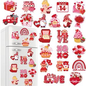 Dazoratix Valentine Magnets for Fridge - 22 PCs Valentine's Day Refrigerator Decorations Cute Gnome Heart Bear Love Red Pink Magnetic Stickers Garage Car Door Accessories Office Kitchen Gift for Women
