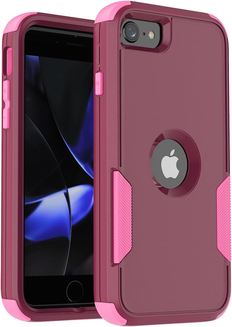 droperprote iPhone SE 2020 Case,iPhone SE 2022 Case,3 in 1 Phone Case,Shockproof TPU Hard PC Bumper Drop-Proof Shell Case for iPhone SE 2nd 3rd 4.7" Purple/Pink