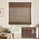 LazBlinds No Drill Bamboo Roman Shades, 38" W x 64" H, Malay Walnut | Cordless Light Filtering Natural Wood Blind, Privacy Protection, Room Darkening Bamboo Blinds for Windows
