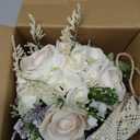 Wedding Bouquets for Bride Bridesmaid, White Champagne Artificial Roses Flowers with Ribbon Bow for Wedding Prom Church Decoration, Ceremony, Anniversary (8in)