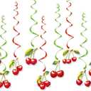 Cherry Theme Birthday Party Decorations ,Includes Happy Birthday Banner, Cherry Banner Hanging Swirls,Vibrant & Fun for Girl Princess Birth Party Cake Table Supplies Decor (Red)