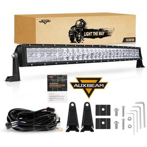 32 Inch LED Light Bar Curved, Auxbeam 180W Spot Flood Combo Beam Offroad Driving Lights with 5D Reflectors, 18000LM Off Road Fog Light with 12V DT Wiring Harness Kit for Jeep Pickup Trucks SUV ATV UTV