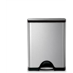 simplehuman Rectangular Dual Compartment Recycling Kitchen Step Trash Can, 46 Liter, Brushed Stainless Steel