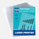 Samsill 100 Pack Transparent Printer Sheets, Projector Film, Clear Transparency Film for Laser Jet Printers, 8.5 x 11 Inch Sheets - Black Image Only,