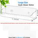 2 x Acrylic Shower Shelves, Clear Large Size 12.8" no Drill and Peel and Stick Wall Mounted Shower Caddy, Bathroom Wall Shelves with Self Adhesive Tape for Bathroom, Kitchen.